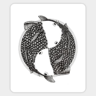 Pisces - Fish Koi - Japanese Tattoo Style (black and white) Sticker